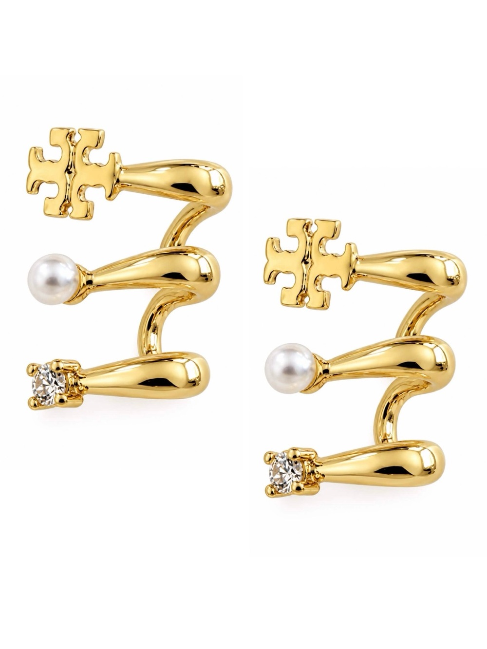 TORY BURCH • Gold Logo Pearl Ear Jacket Set Kira Multi-hoop Earrings